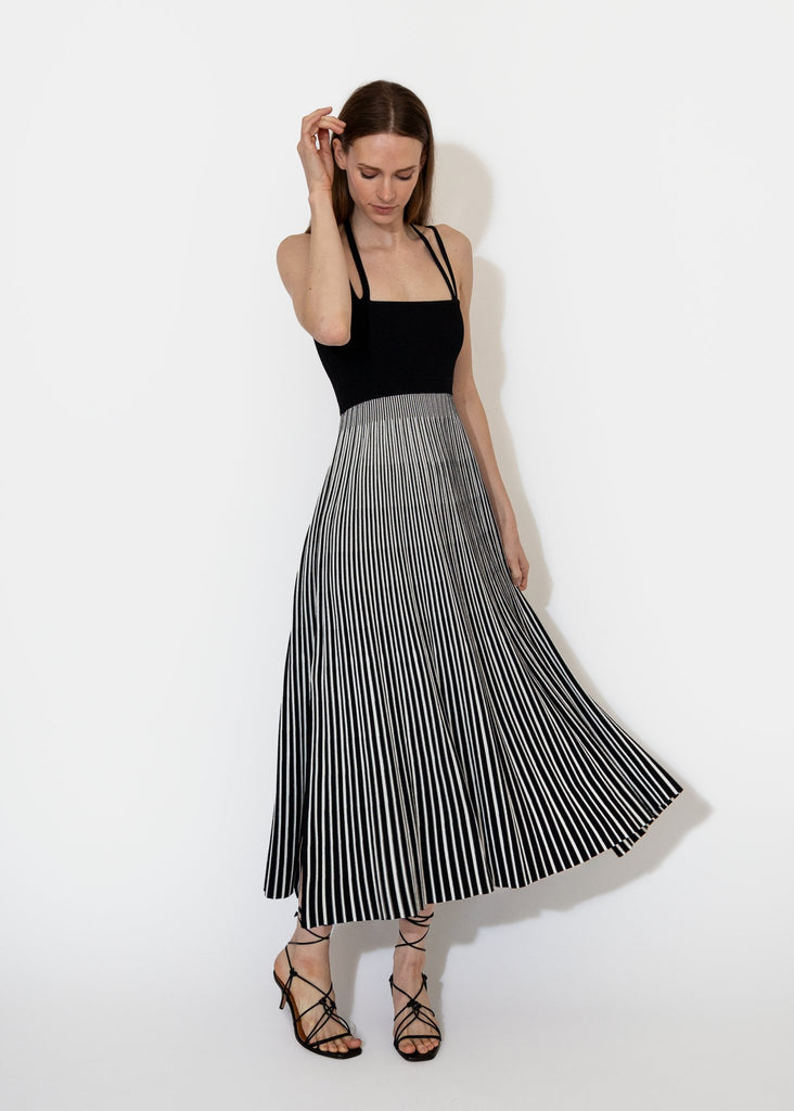 Maria McManus_Halter Neck Dress in Black Stripe__S - Finefolk