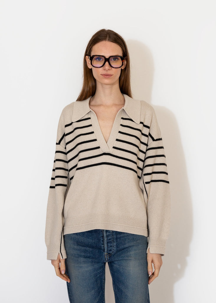 Maria McManus_Jersey Collar Sweater in Crema Stripe__S - Finefolk