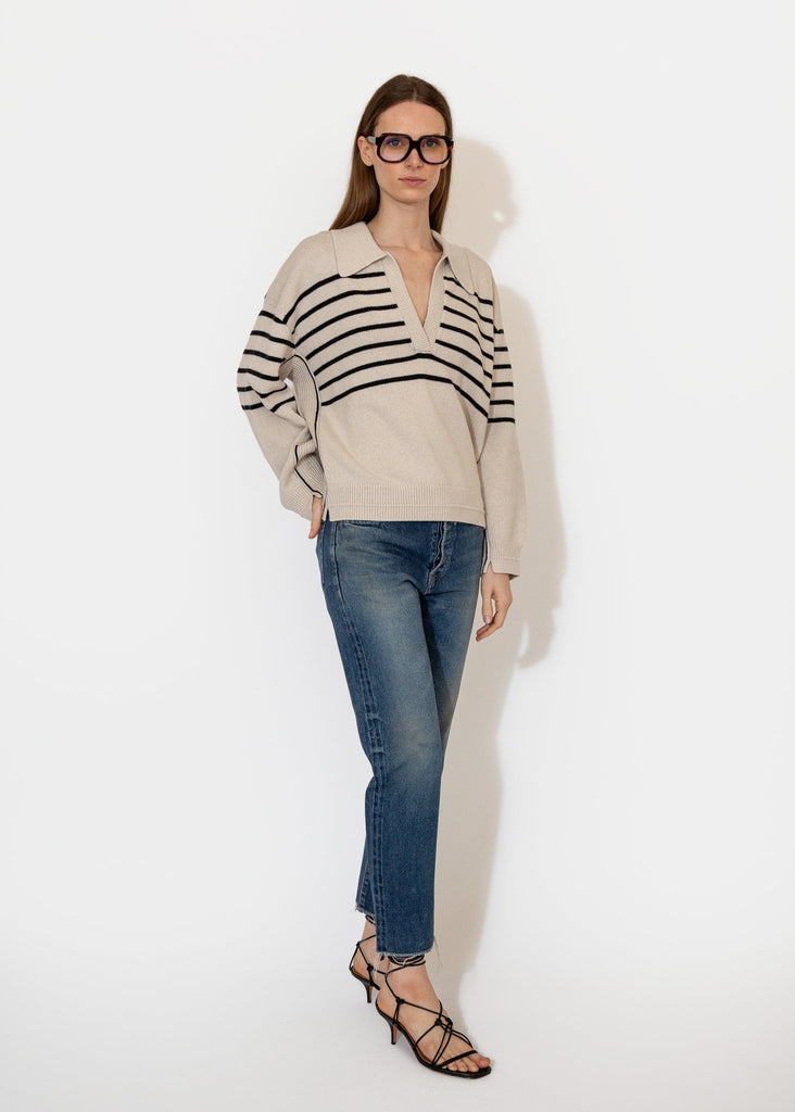 Maria McManus_Jersey Collar Sweater in Crema Stripe__S - Finefolk