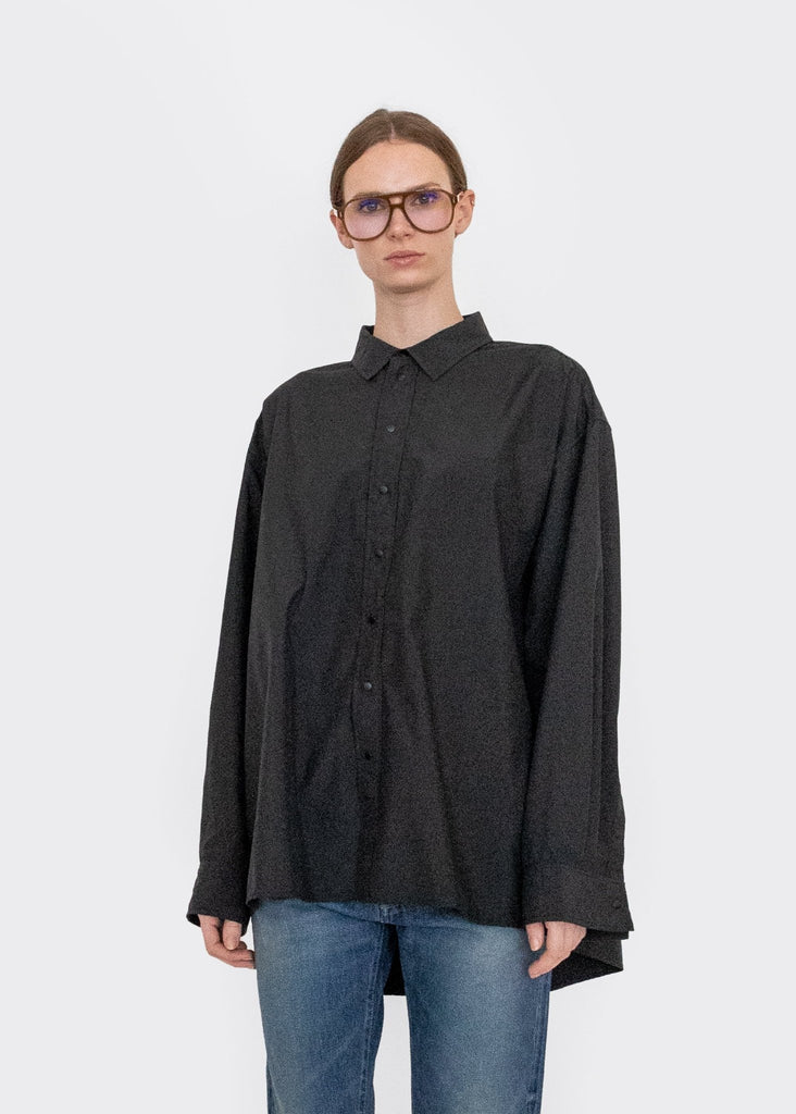 6397_Oversized Nylon Shirt in Black_Button-down Shirt_S - Finefolk