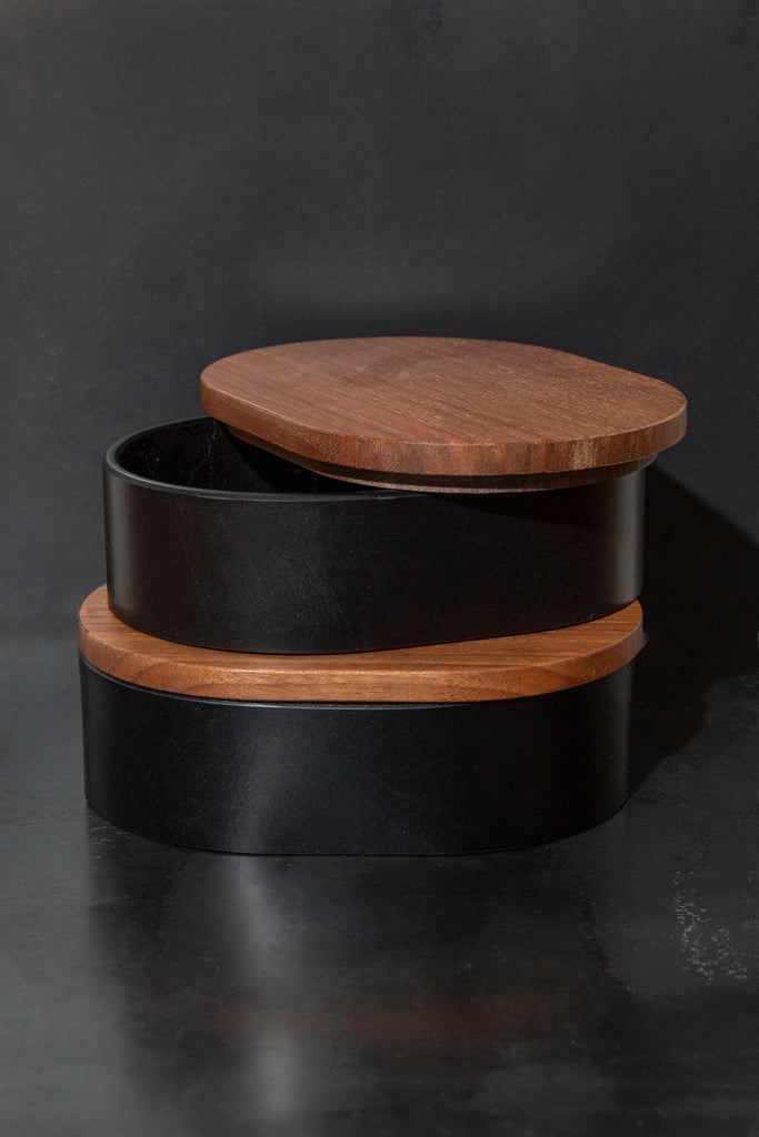 Bartleby Objects_Small Slab Leather Keepsake Box in Black/Walnut_Home Items_ - Finefolk