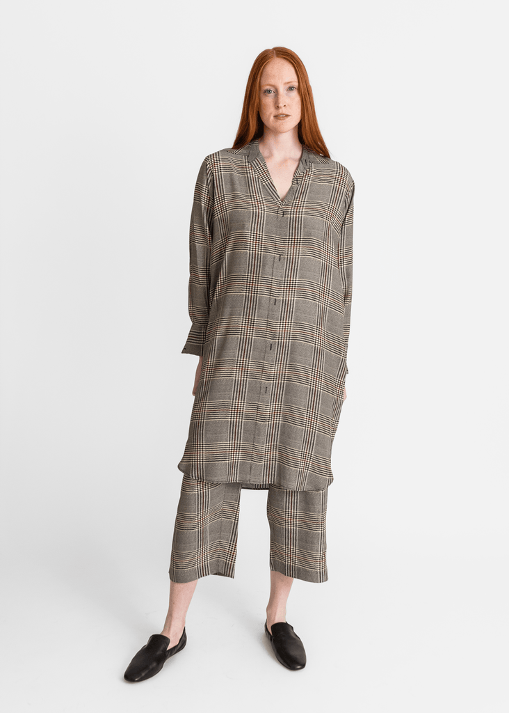 6397_Printed Flattened Shirt Dress in Houndstooth_Dresses_XS - Finefolk