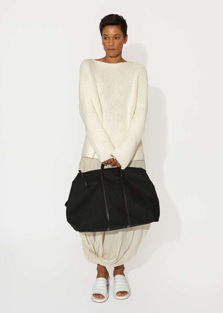 Kamaro'an_Woven Duffel Bag 45 in Black Cotton/Italian Leather_Bags_ - Finefolk