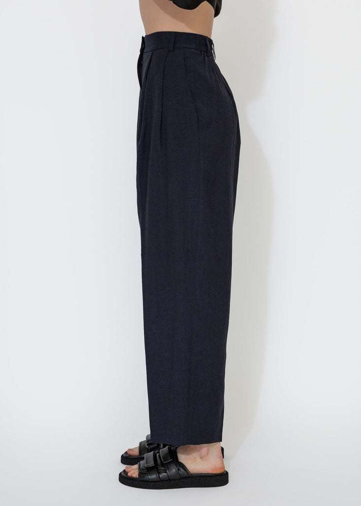 Mijeong Park_Linen Blend Wide Leg Pants in Navy_Pants_XS - Finefolk