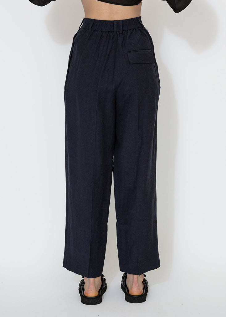 Mijeong Park_Linen Blend Wide Leg Pants in Navy_Pants_XS - Finefolk