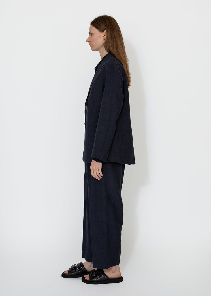 Mijeong Park_Linen Blend Wide Leg Pants in Navy_Pants_XS - Finefolk