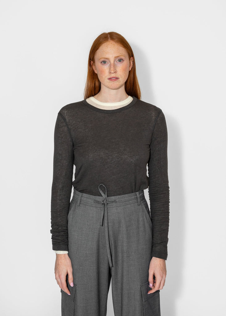 Mijeong Park_Wool Tencel Crewneck Top in Charcoal_Apparel & Accessories_XS - Finefolk