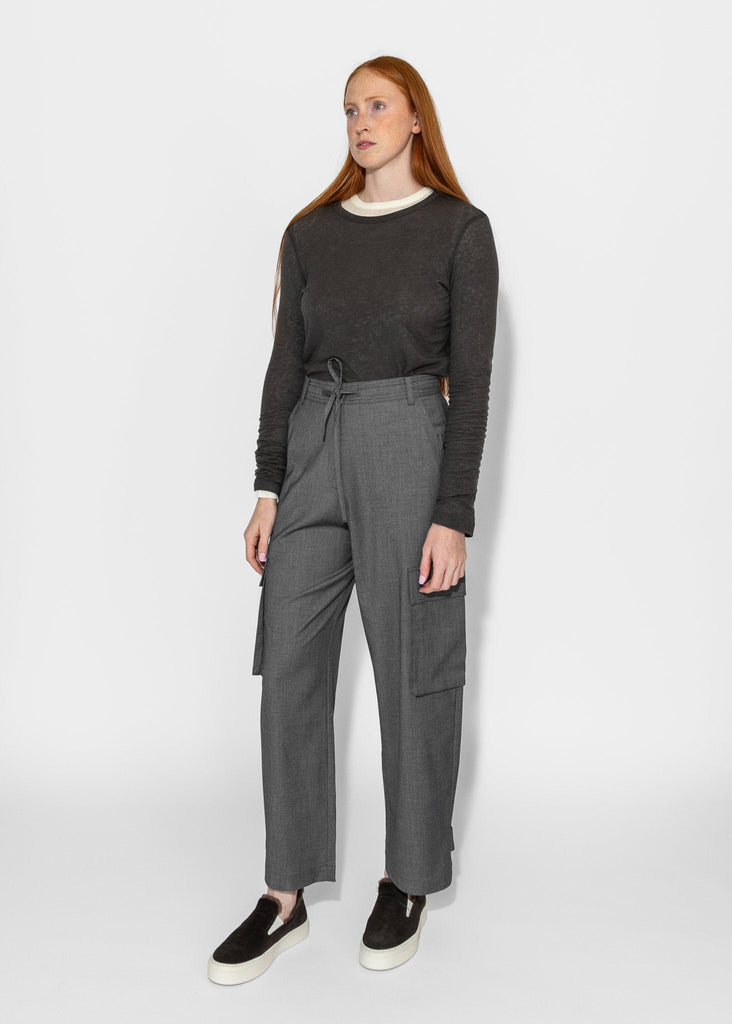 Mijeong Park_Wool Tencel Crewneck Top in Charcoal_Apparel & Accessories_XS - Finefolk