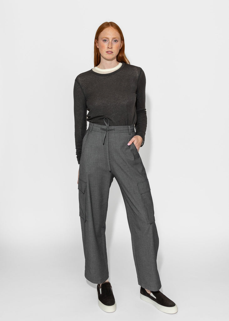 Mijeong Park_Wool Tencel Crewneck Top in Charcoal_Apparel & Accessories_XS - Finefolk