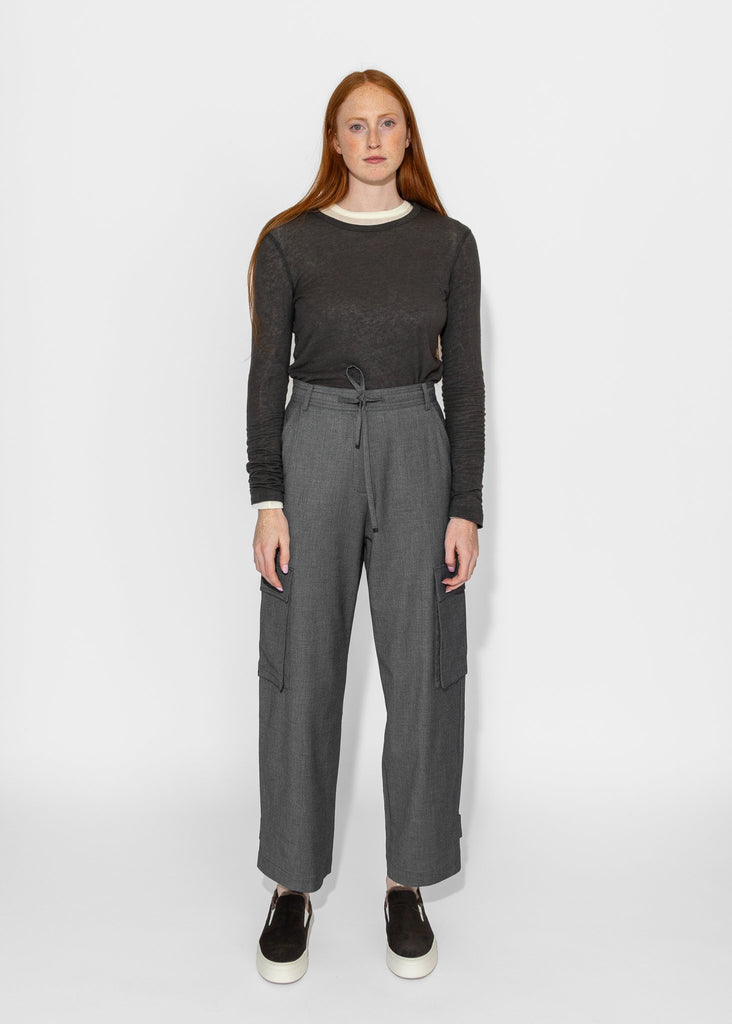 Mijeong Park_Wool Tencel Crewneck Top in Charcoal_Apparel & Accessories_XS - Finefolk