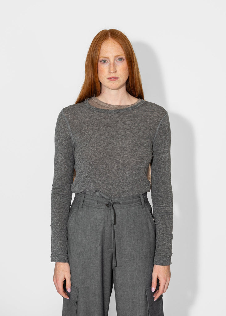 Mijeong Park_Wool Tencel Crewneck Top in Heather Gray_Apparel & Accessories_XS - Finefolk