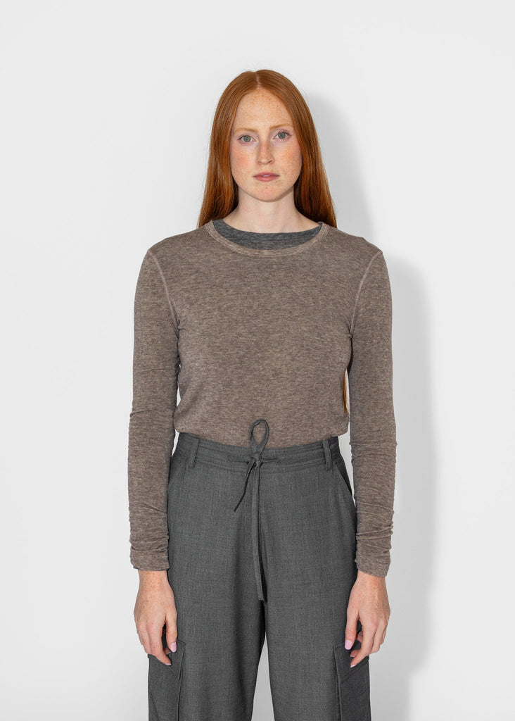 Mijeong Park_Wool Tencel Crewneck Top in Light Heather Brown_Sweater_XS - Finefolk