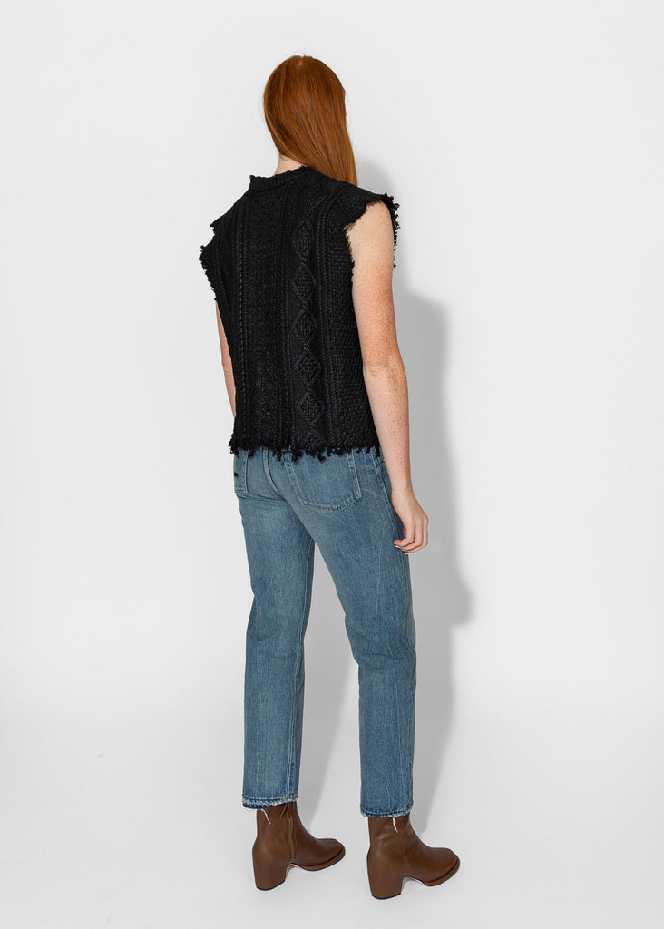 R13_Boyfriend Cable Sweater Vest in Coated Black_Apparel & Accessories_XS - Finefolk