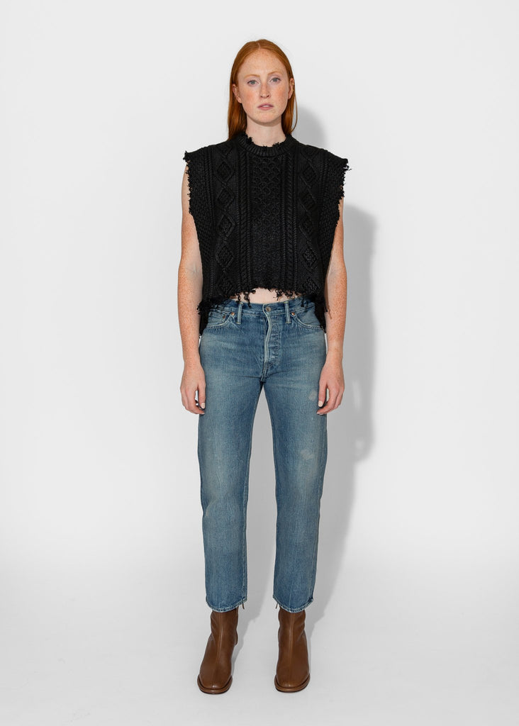 R13_Boyfriend Cable Sweater Vest in Coated Black_Apparel & Accessories_XS - Finefolk