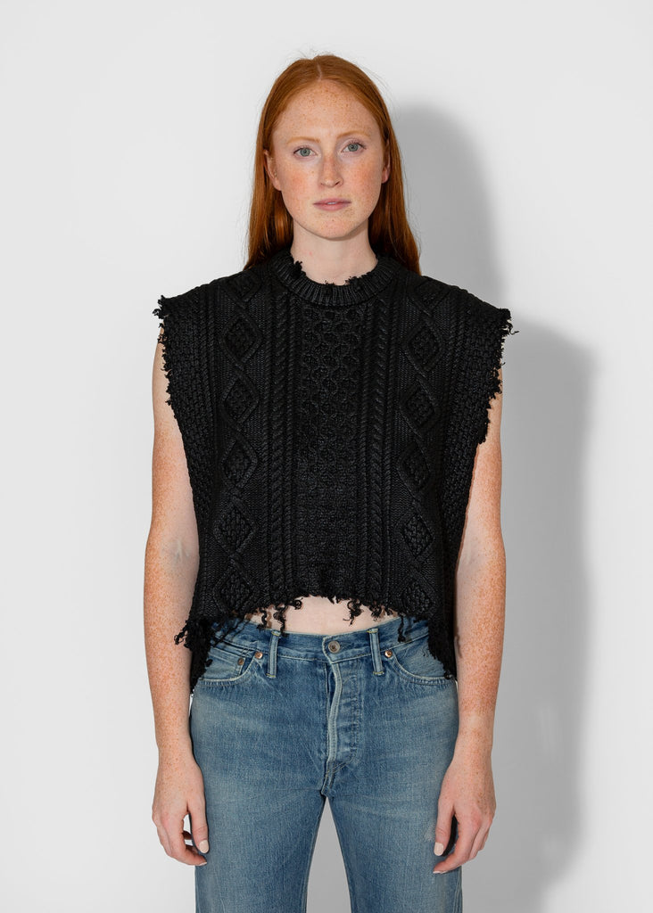 R13_Boyfriend Cable Sweater Vest in Coated Black_Apparel & Accessories_XS - Finefolk