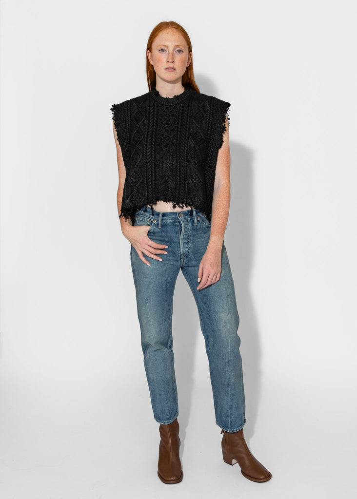 R13_Boyfriend Cable Sweater Vest in Coated Black_Apparel & Accessories_XS - Finefolk