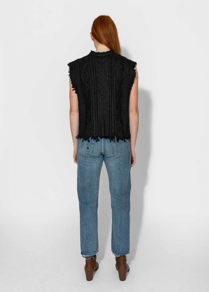 R13_Boyfriend Cable Sweater Vest in Coated Black_Apparel & Accessories_XS - Finefolk