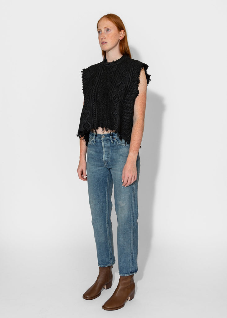 R13_Boyfriend Cable Sweater Vest in Coated Black_Apparel & Accessories_XS - Finefolk