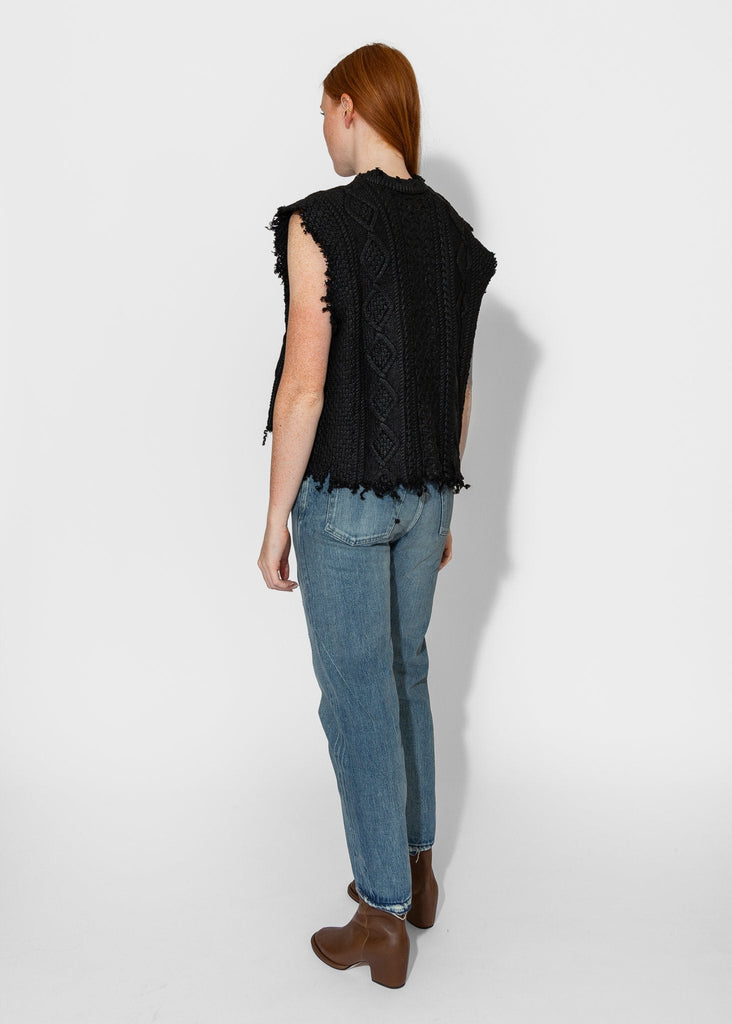 R13_Boyfriend Cable Sweater Vest in Coated Black_Apparel & Accessories_XS - Finefolk