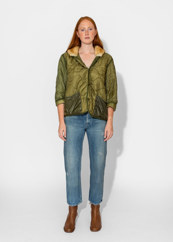 R13_Refurbished Liner w/Shearling Shawl Collar in Olive_Apparel & Accessories_S - Finefolk