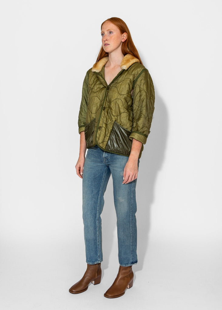 R13_Refurbished Liner w/Shearling Shawl Collar in Olive_Apparel & Accessories_S - Finefolk