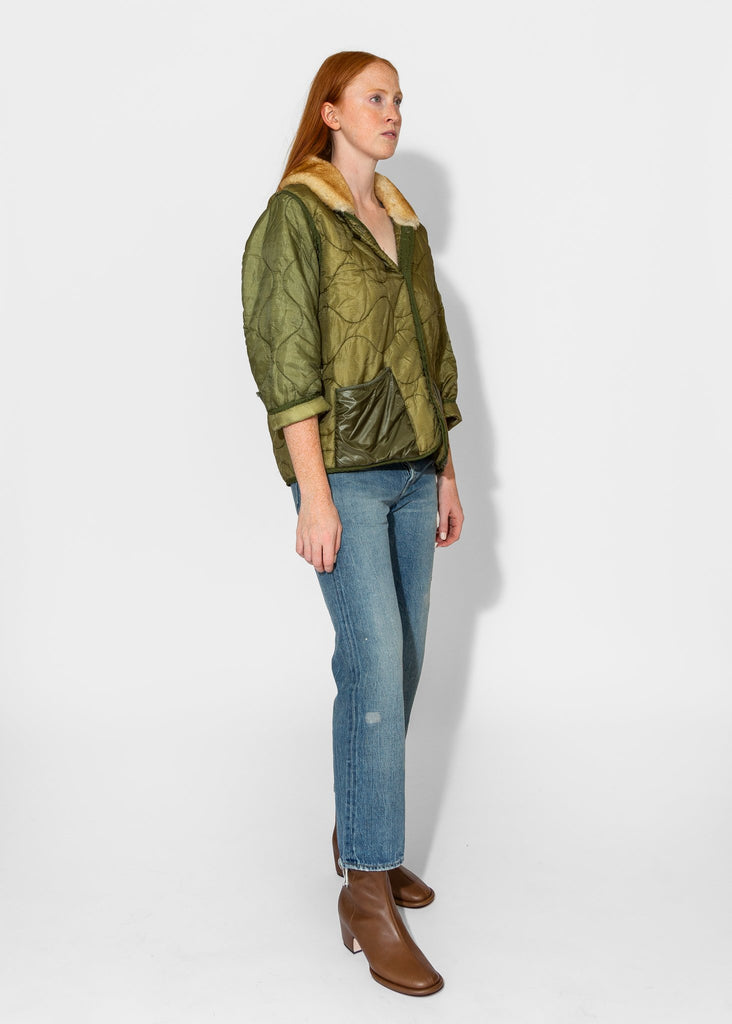 R13_Refurbished Liner w/Shearling Shawl Collar in Olive_Apparel & Accessories_S - Finefolk