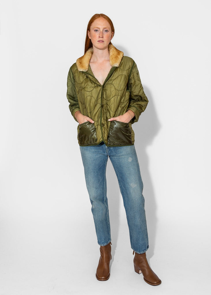 R13_Refurbished Liner w/Shearling Shawl Collar in Olive_Apparel & Accessories_S - Finefolk