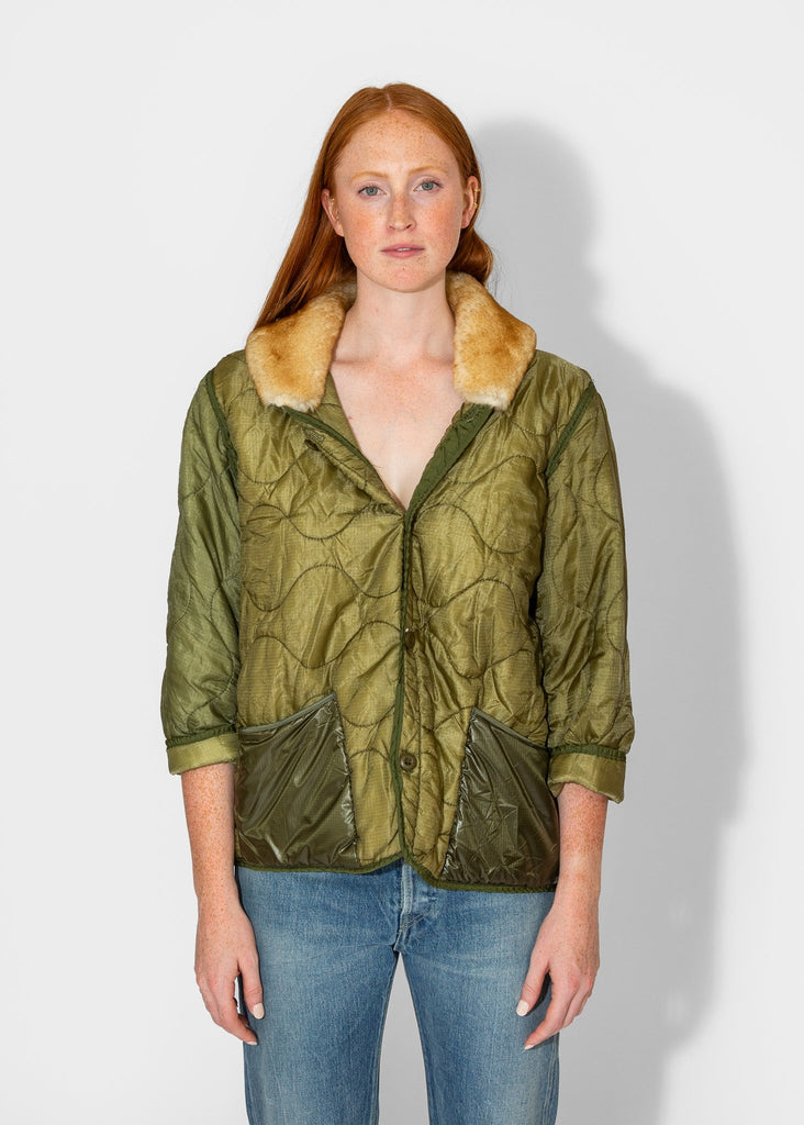 R13_Refurbished Liner w/Shearling Shawl Collar in Olive_Apparel & Accessories_S - Finefolk