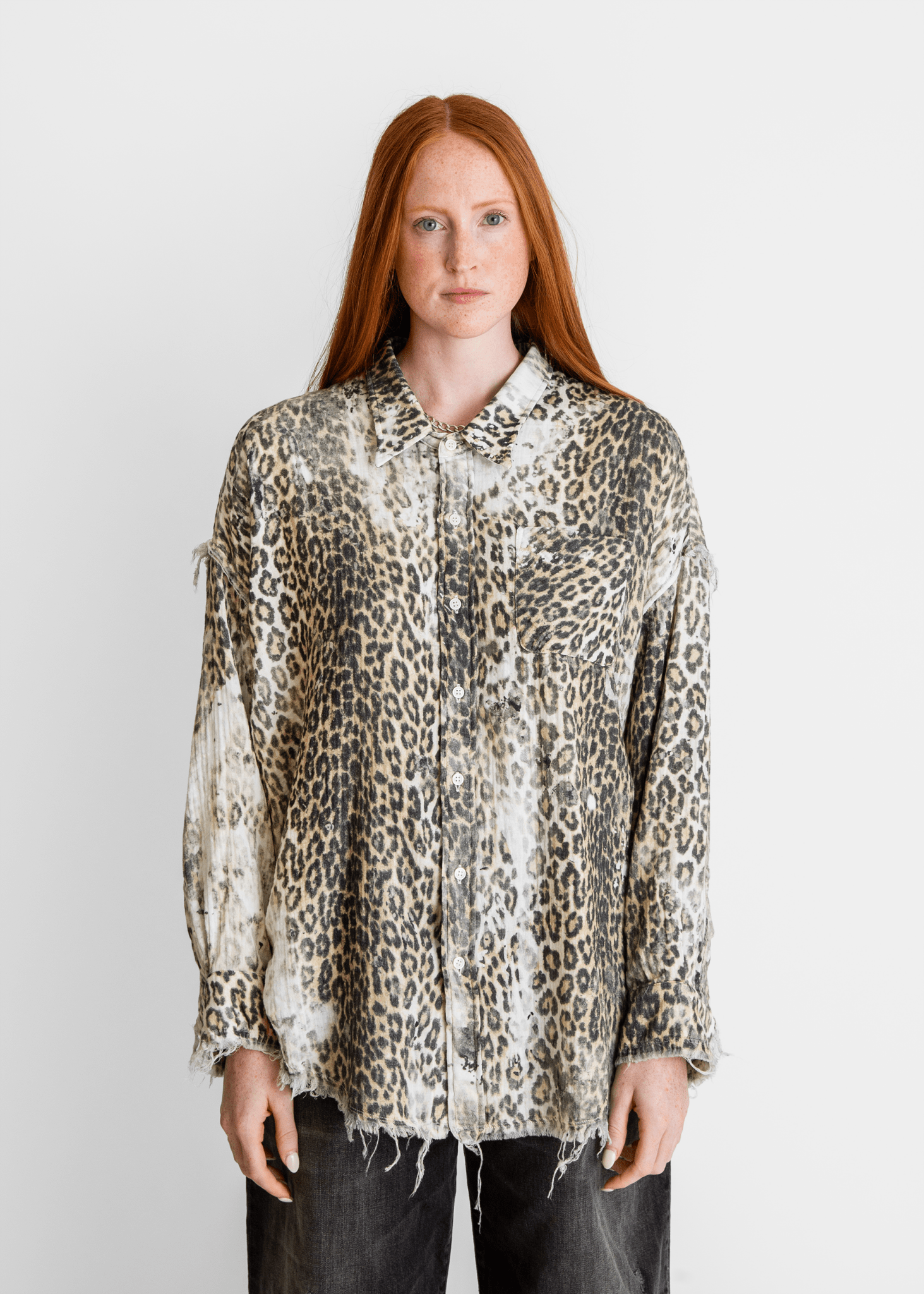 R13 Shredded Seam Drop Neck Shirt - Luxury Fashion - Finefolk