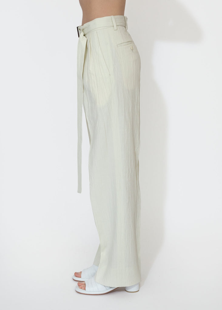 Sayaka Davis_Belted Tucked Trousers in Ivory_Pants_XS - Finefolk