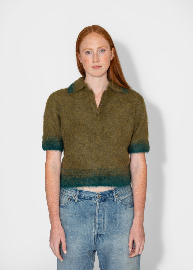 Sayaka Davis_Compact Knit Polo in Olive Green_Sweaters_XS - Finefolk