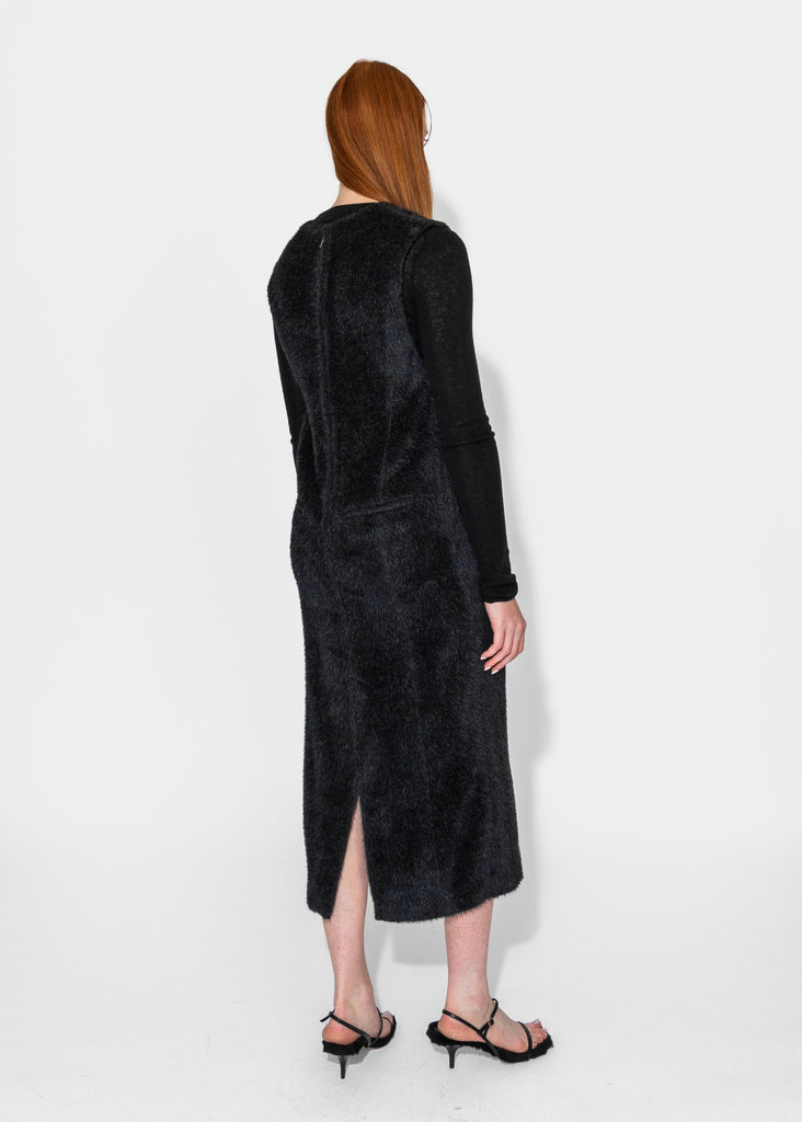 Sayaka Davis_Eco Fur Deep V Dress in Black_Dress_XS - Finefolk