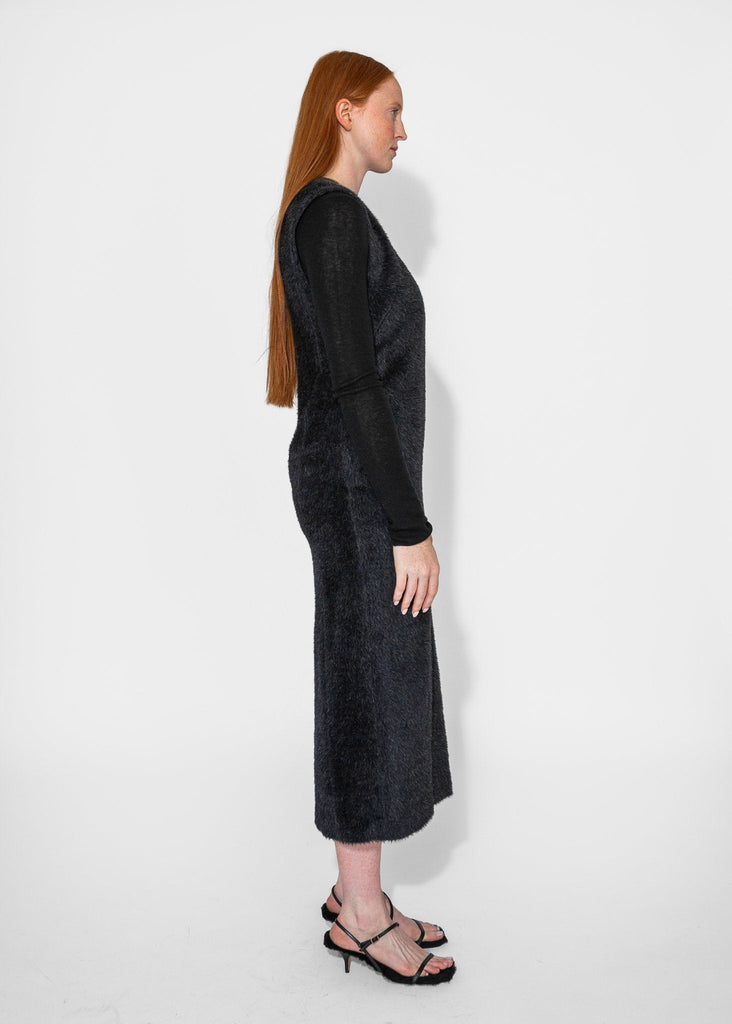 Sayaka Davis_Eco Fur Deep V Dress in Black_Dress_XS - Finefolk