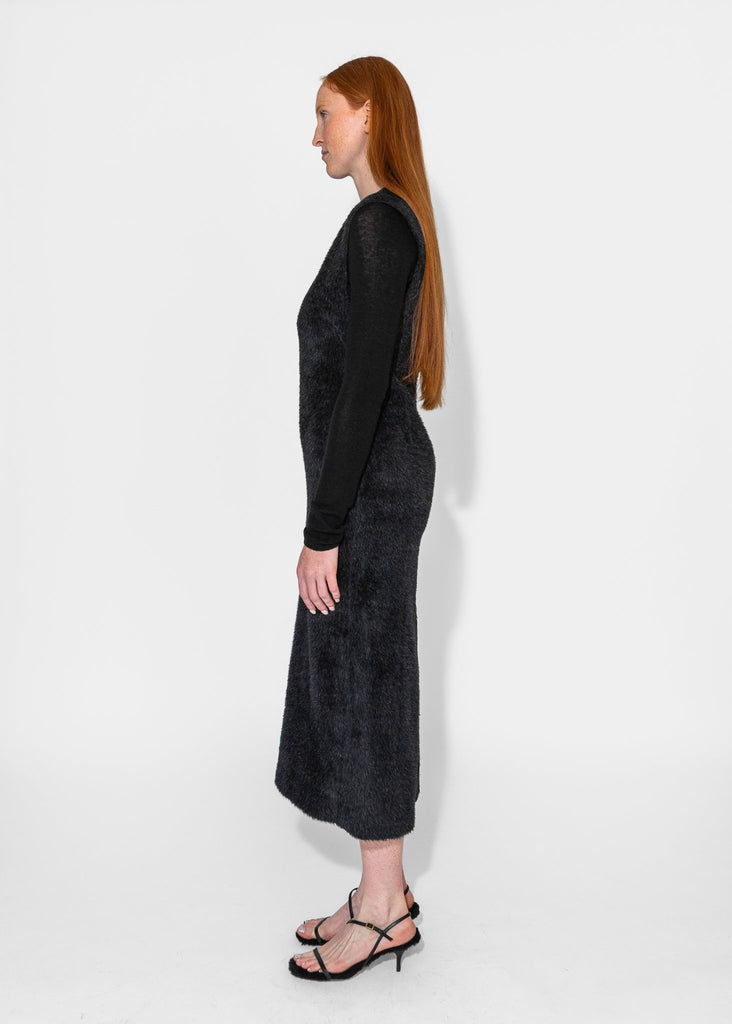 Sayaka Davis_Eco Fur Deep V Dress in Black_Dress_XS - Finefolk