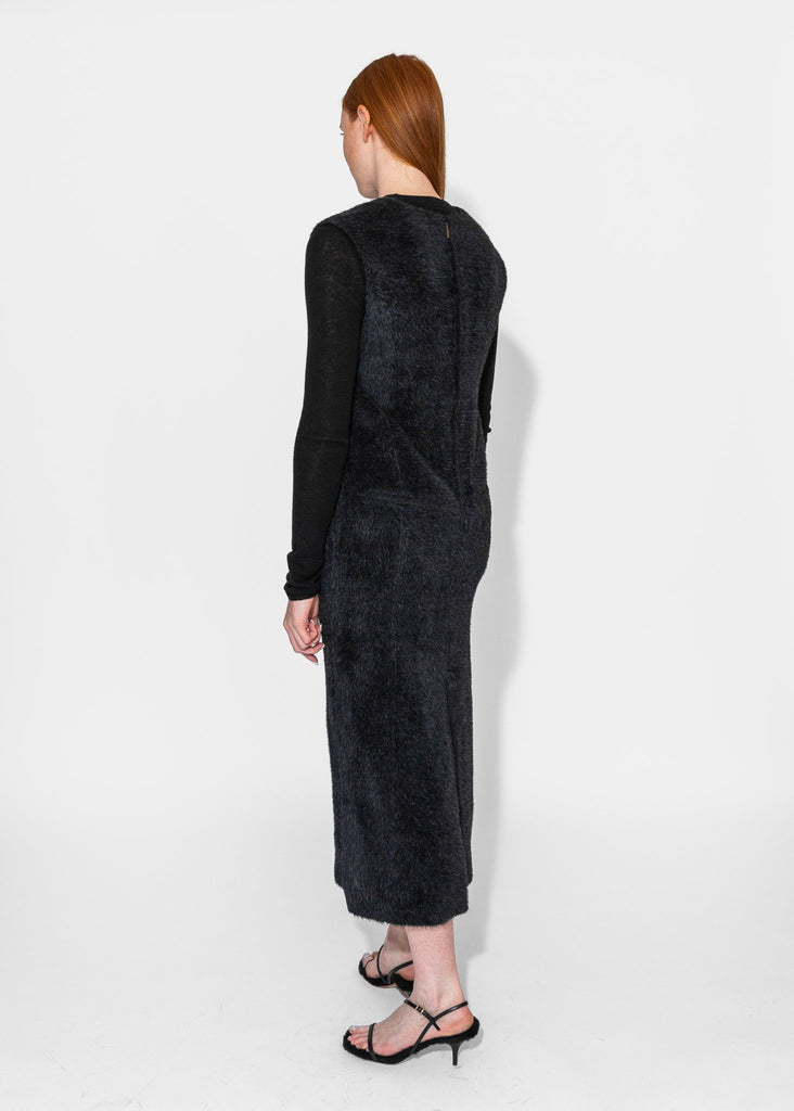 Sayaka Davis_Eco Fur Deep V Dress in Black_Dress_XS - Finefolk