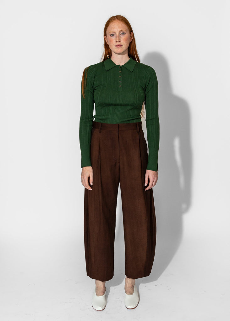 Sayaka Davis_Ribbed Knit Polo in Pine_Tops_XS - Finefolk