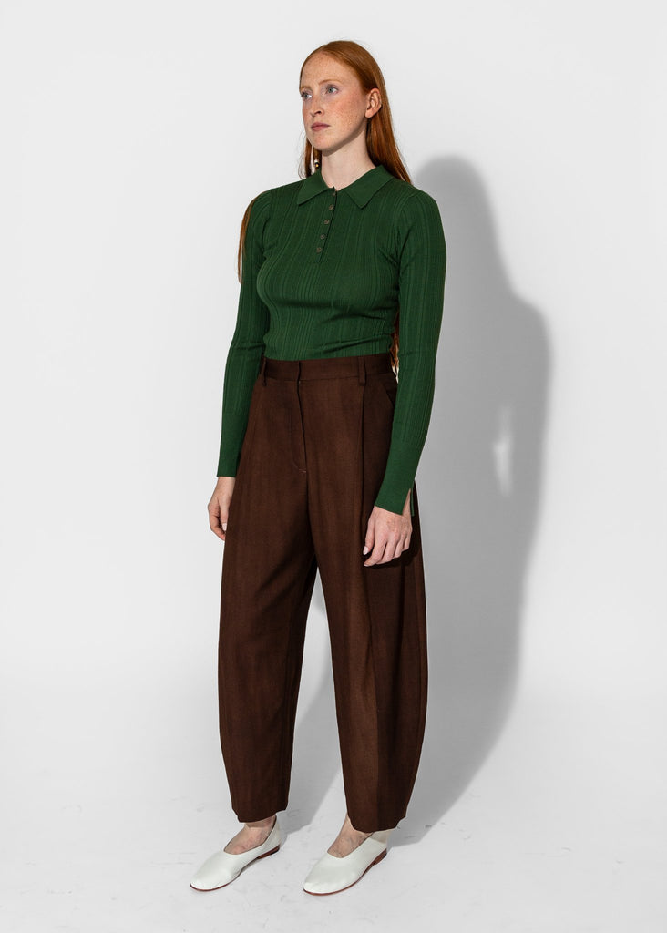 Sayaka Davis_Ribbed Knit Polo in Pine_Tops_XS - Finefolk