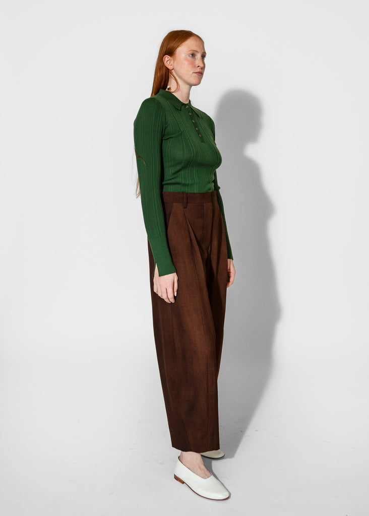 Sayaka Davis_Ribbed Knit Polo in Pine_Tops_XS - Finefolk