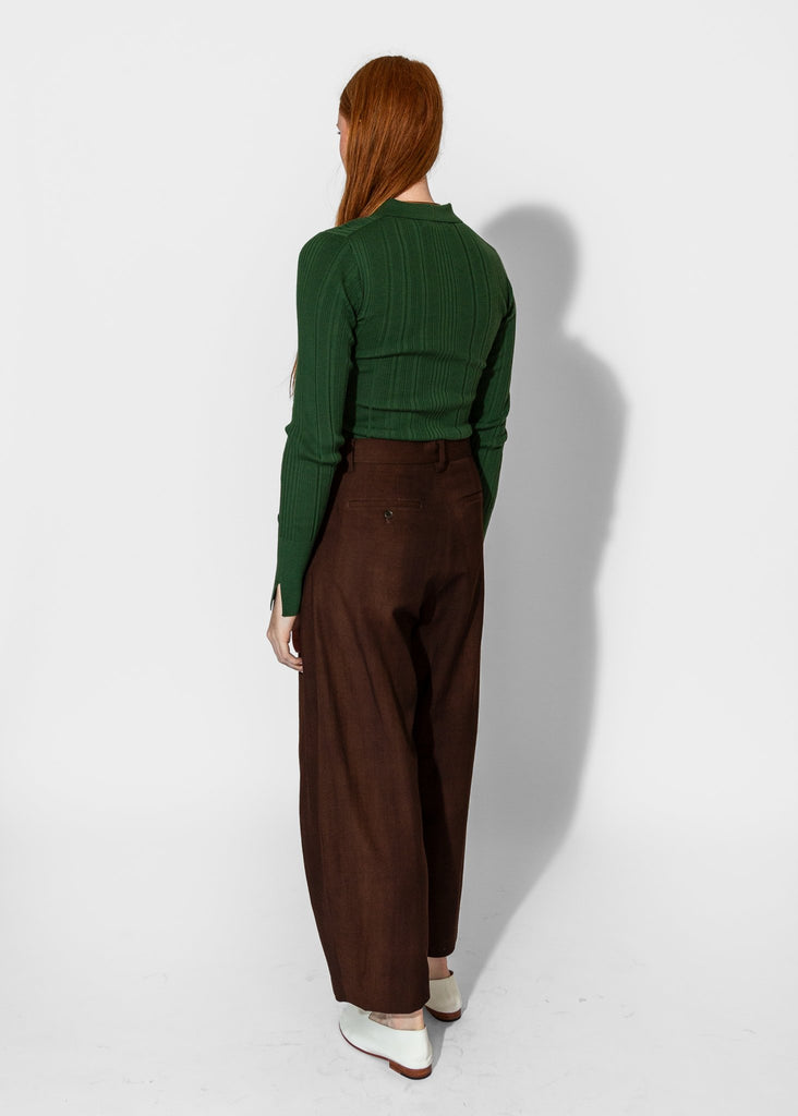 Sayaka Davis_Ribbed Knit Polo in Pine_Tops_XS - Finefolk