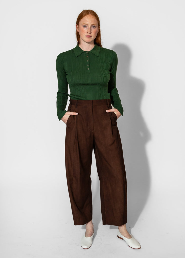 Sayaka Davis_Ribbed Knit Polo in Pine_Tops_XS - Finefolk