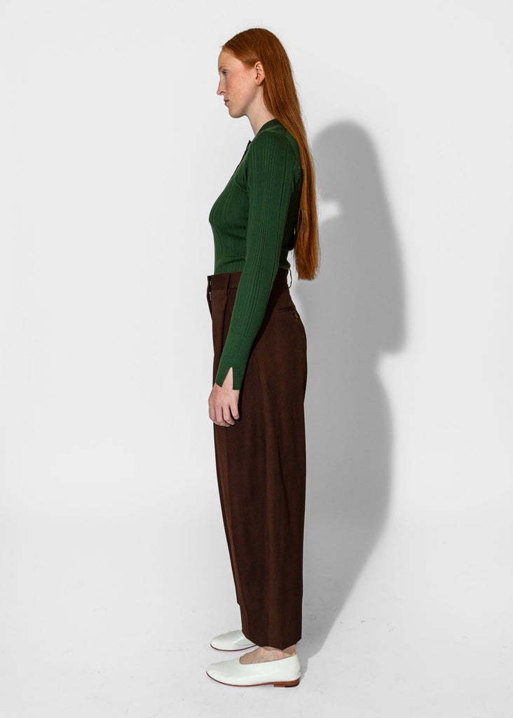 Sayaka Davis_Ribbed Knit Polo in Pine_Tops_XS - Finefolk