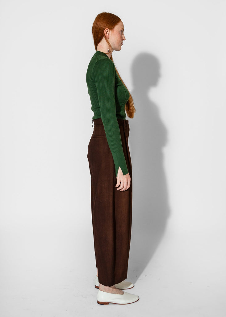 Sayaka Davis_Ribbed Knit Polo in Pine_Tops_XS - Finefolk