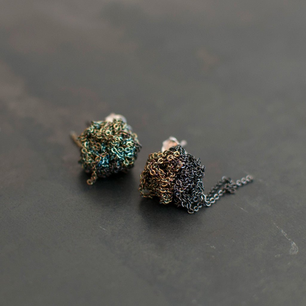 Arielle De Pinto_Ariel De Pinto 2-Tone Bead Earrings in Charcoal/Army_Jewelry_One Size - Finefolk
